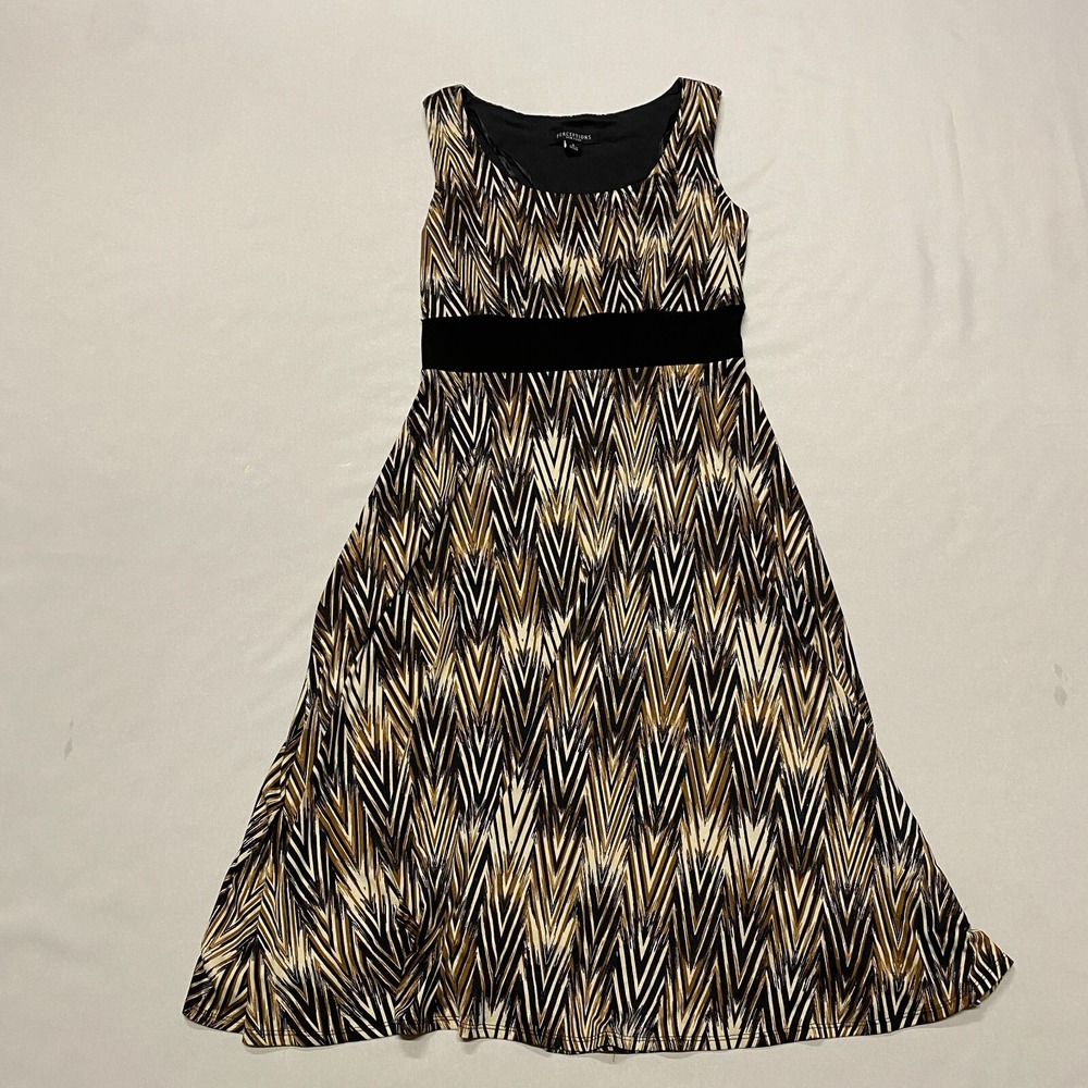 Perceptions Jungle Fit Flare Tank Dress Banded Waist Small Brown Party Dress